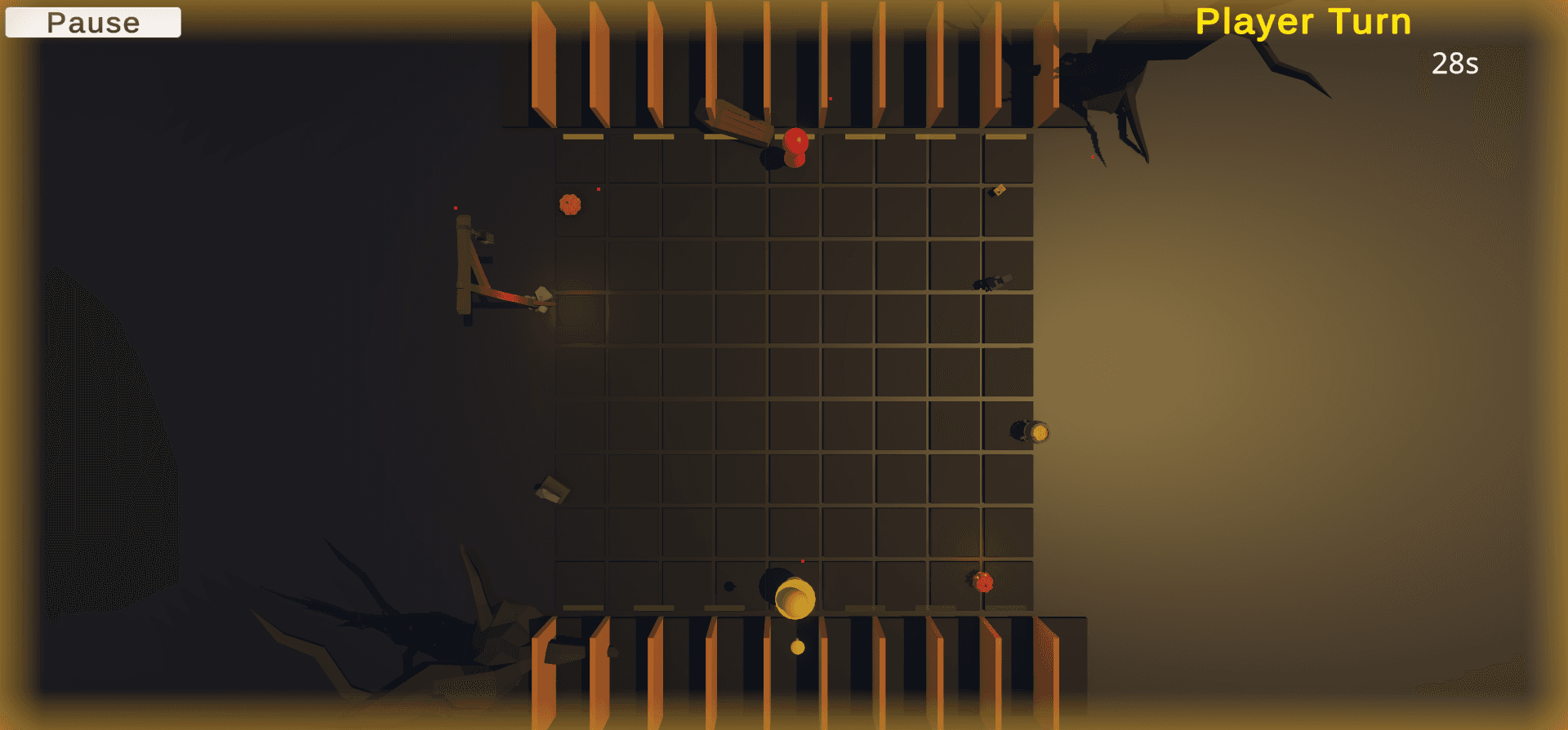 Corridor Duel board using a dark Halloween theme with environmental props.