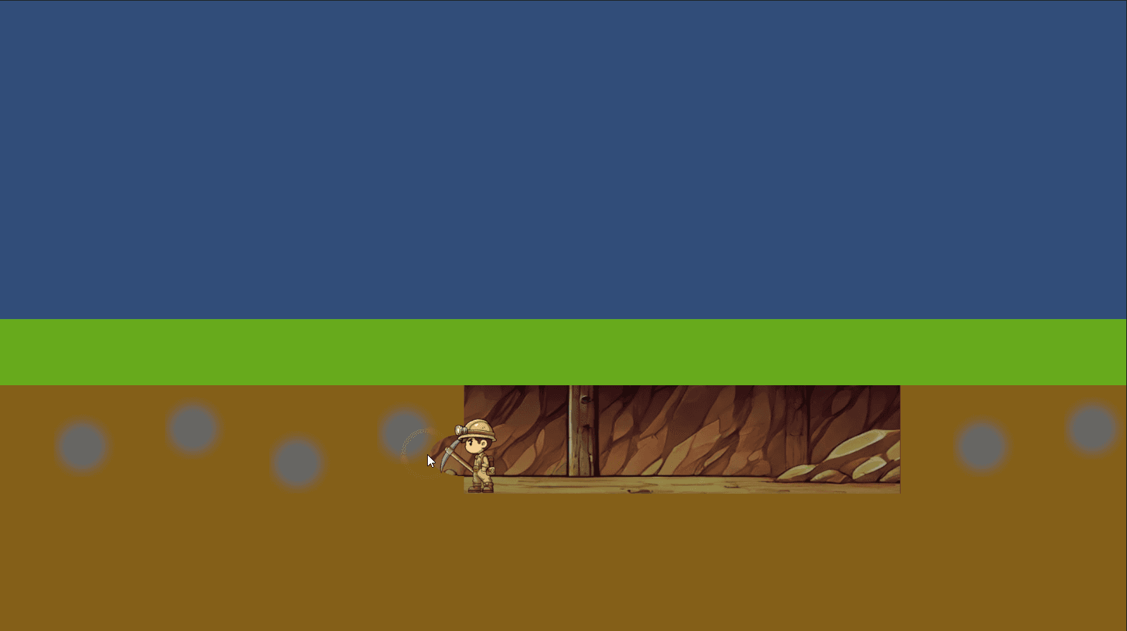 Crystal Miner character navigating through the horizontal mining area.