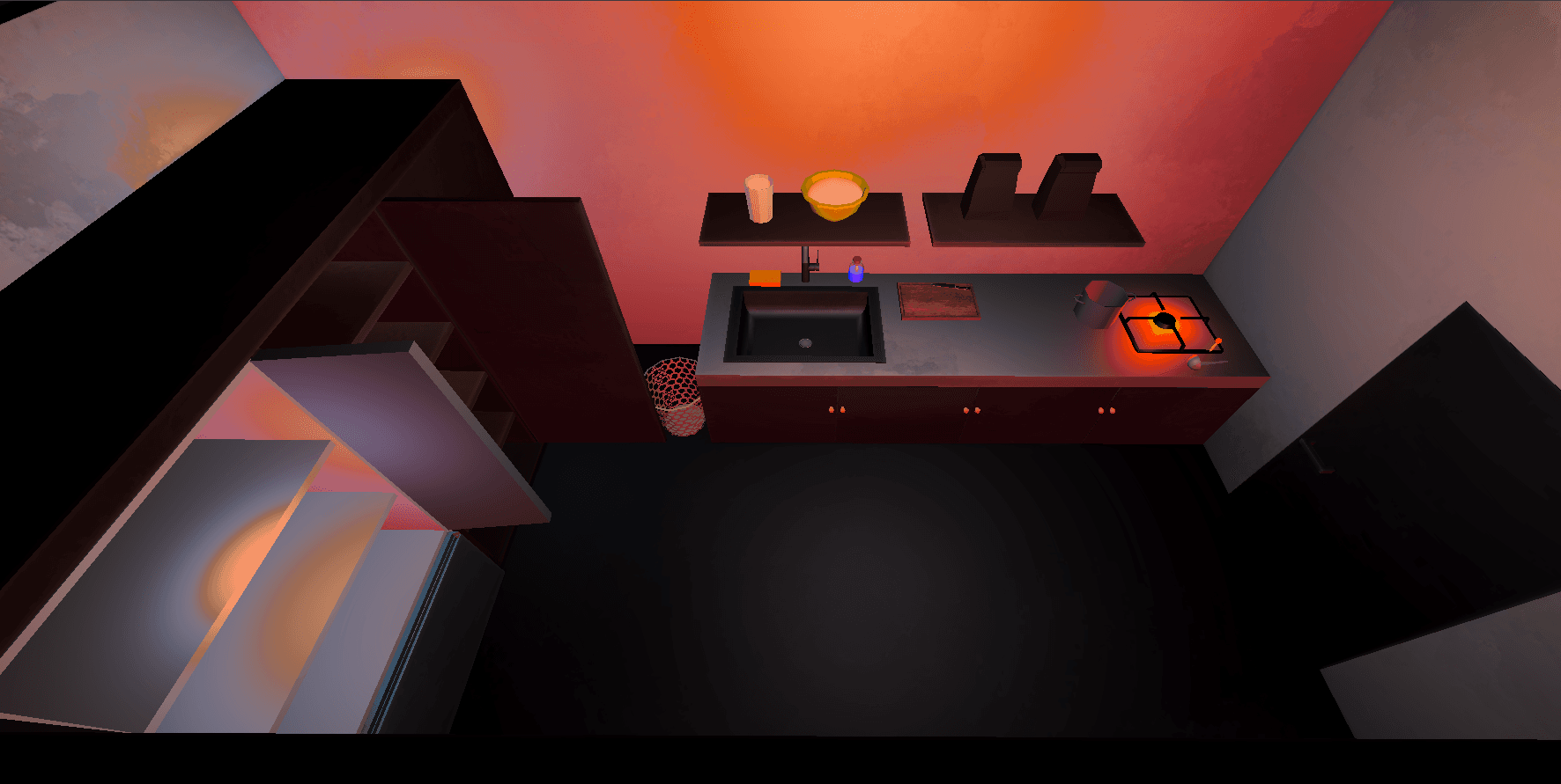 Wide Gece Marketi development view of the food-truck kitchen interior.