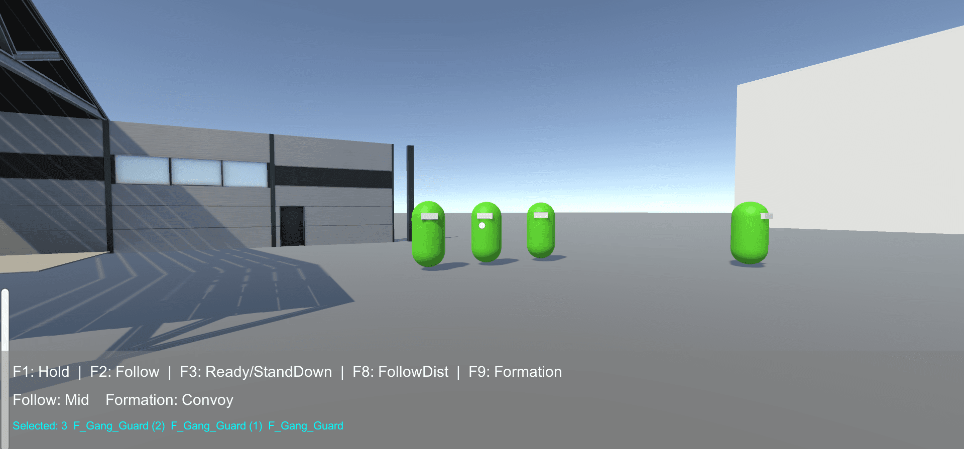 Mafia Simulator prototype crew-command interface with selected crew members and command labels.