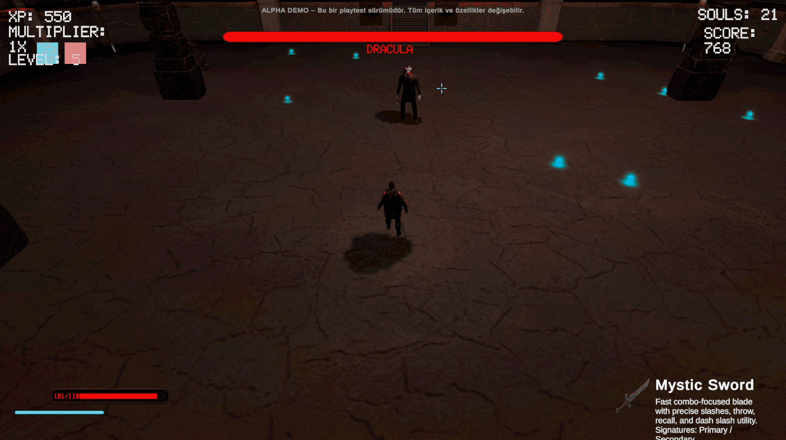 Soulspire player approaching the Dracula boss inside the arena.