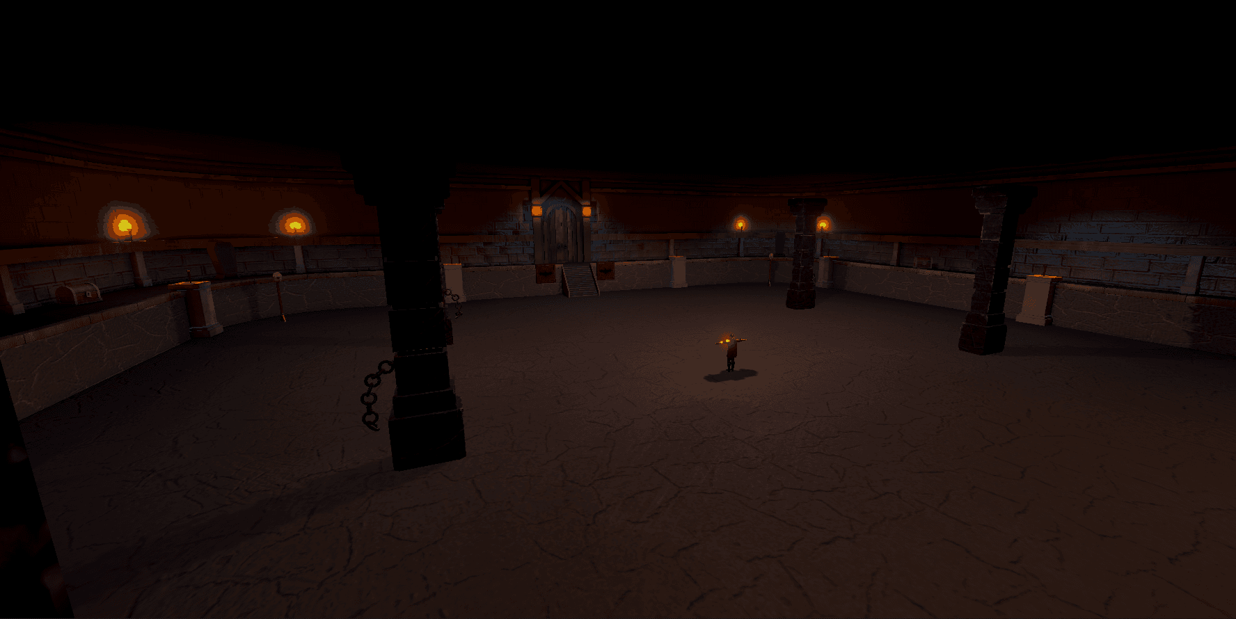Wide view of Soulspire's dark stone combat arena.