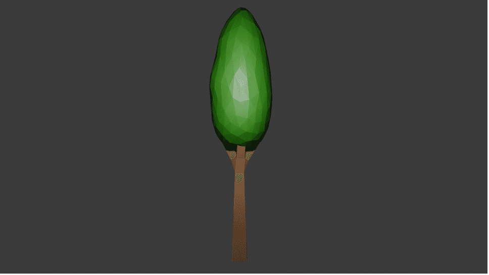 Tall narrow low-poly tree Blender study with a single faceted canopy.