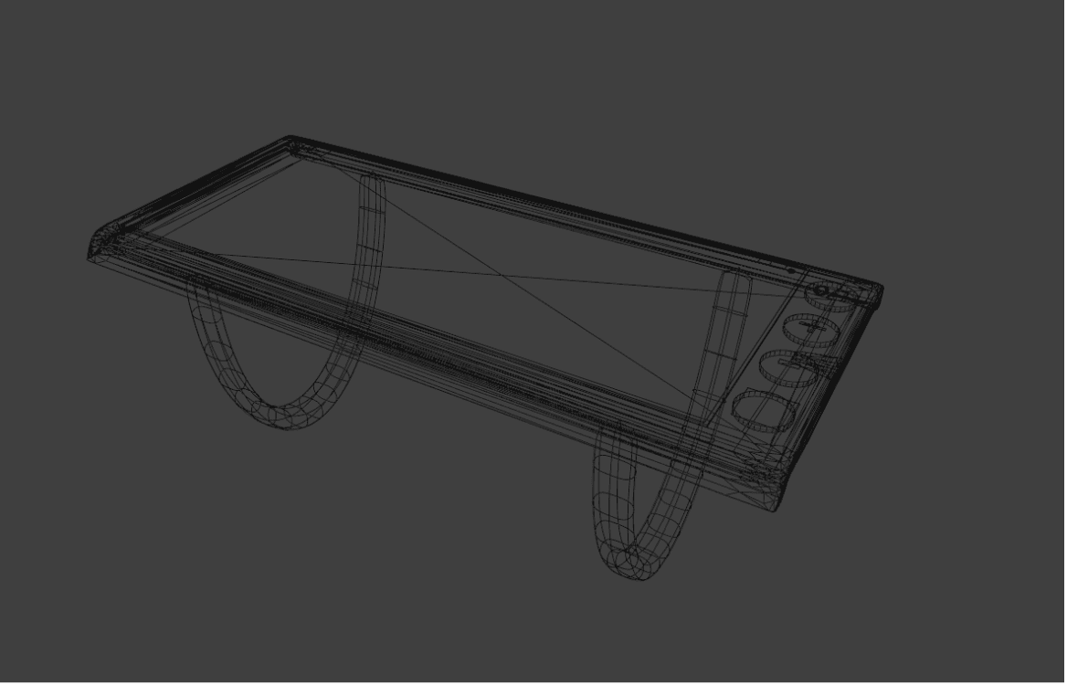 Blender wireframe view of the wearable control terminal model and wrist loops.