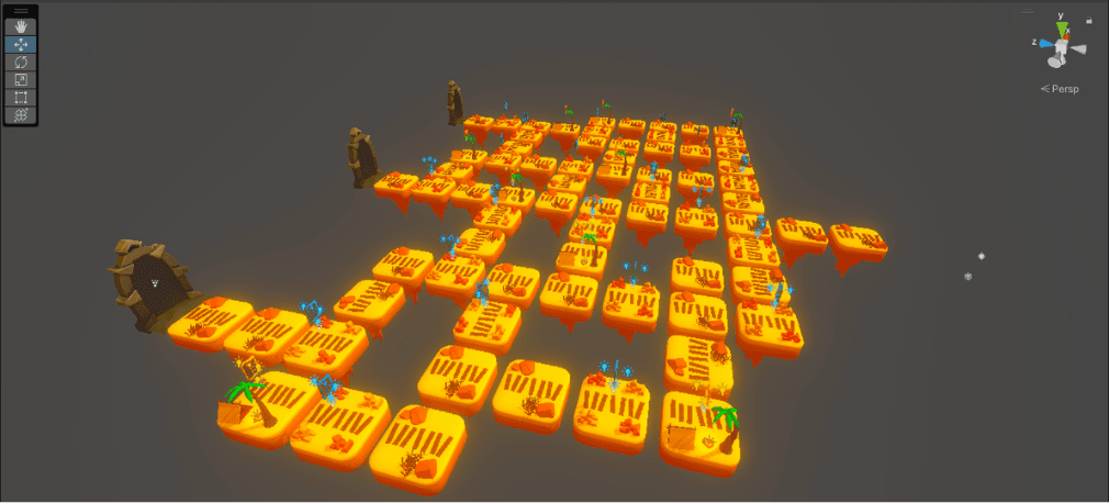 Unity development overview of the branching Devil & Sinners board layout.