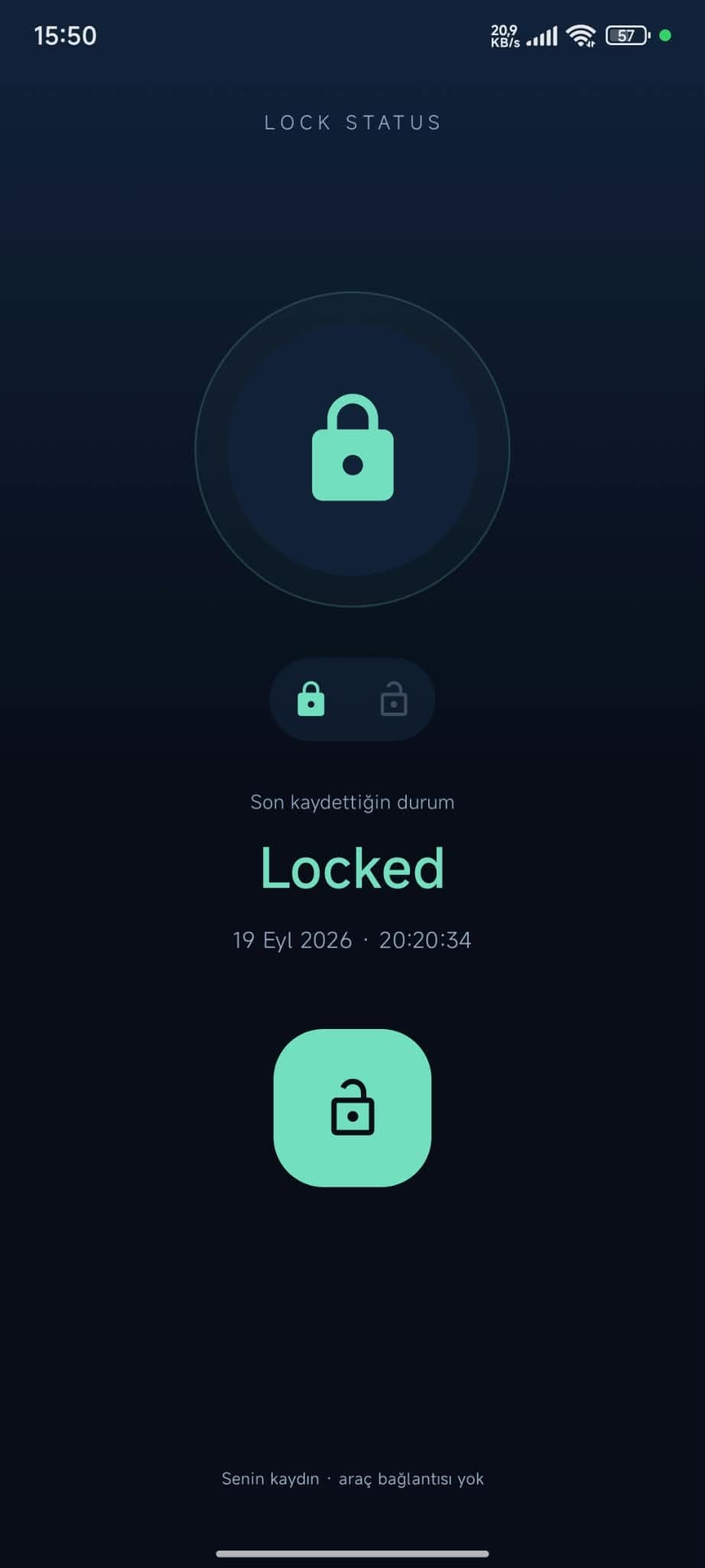 Lock Status Android screen showing the latest state as Locked with a timestamp.